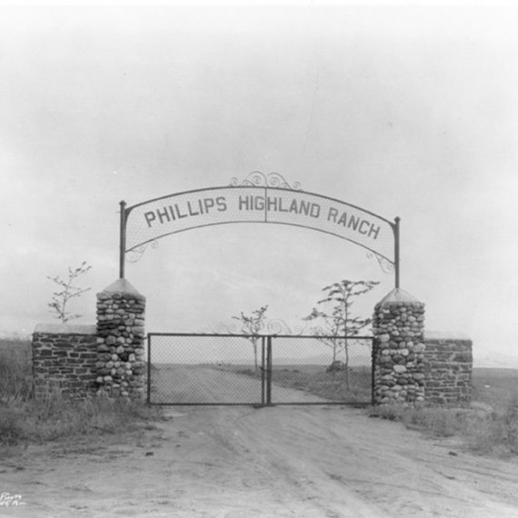 Waite Phillips’ entrance gate to the Highland Ranch property. Photo taken in 1920s.